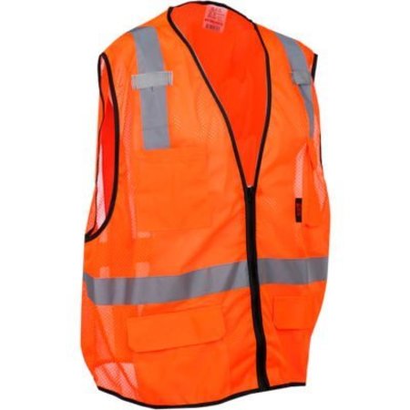 GSS SAFETY GSS Safety 1506 Multi-Purpose Class 2 Mesh Zipper 6 Pockets Safety Vest, Orange, Large 1506-LG
